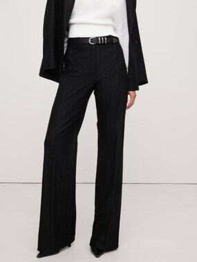 Banana Republic High-Rise Wide-Leg Flare Flannel Pant size 2 Black Stripe